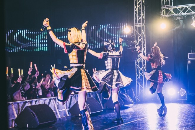 B Komachi members Nanoha Hara, Nagisa Saito, and ano, portrayed in the live-action Oshi no Ko